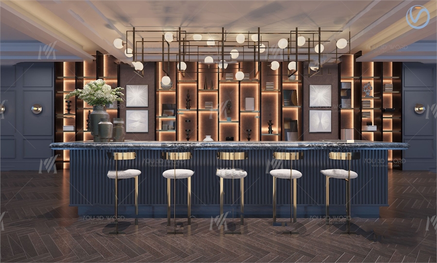 Modern bar bar chair combination 3d model